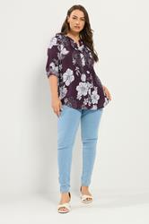 YOURS Plus Size Purple Floral Pintuck Top | Yours Clothing 1