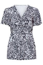 YOURS LONDON Curve Grey Animal Print Knot Detail Front Top