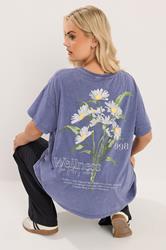 YOURS Plus Size Blue 'Wellness' Daisy Back Print T-Shirt | Yours Clothing 3