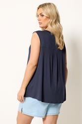 YOURS Plus Size Blue Notch Neck Vest Top | Yours Clothing 2
