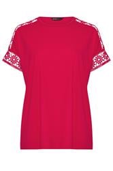 YOURS Curve Red Crochet T-Shirt