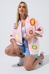 LIMITED COLLECTION Plus Size Pink Fruit Knitted Shirt | Yours Clothing 3