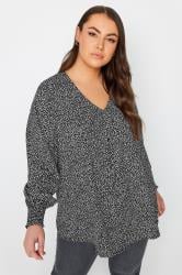 YOURS Plus Size Black Spot Print Pleat Front Blouse | Yours Clothing 1