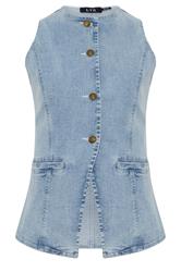 LTS Tall Women's Light Blue Denim Waistcoat | Long Tall Sally  6