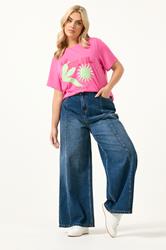 YOURS Plus Size Blue Palazzo Front Seam Wide Leg Jeans | Yours Clothing 1