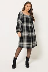 YOURS Plus Size Black Check Shirred Mini Dress | Yours Clothing 3