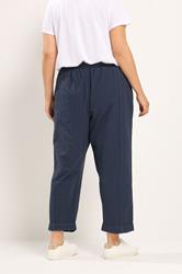 YOURS Plus Size Navy Blue Cool Cotton Barrel Trousers | yours Clothing 2