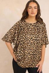 EVANS Plus Size Natural Brown Leopard Print Angel Sleeve Blouse | Evans 3