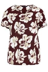 EVANS Curve Berry Red Floral V-Neck Top | Evans 5
