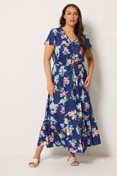 YOURS Plus Size Blue Floral Sleeve Dress | Yours Clothing 1