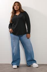 YOURS Plus Size Black Henley Top | Yours Clothing 1