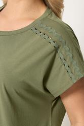 YOURS Plus Size Khaki Green Trim Detail T-Shirt | Yours Clothing 4