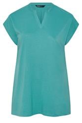 YOURS Curve Teal Blue Notch Neck T-Shirt