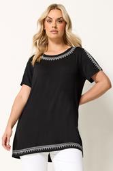 YOURS Plus Size Black Embroidered T-Shirt | Yours Clothing 3