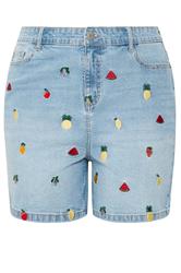 LIMITED COLLECTION Plus Size Blue Embroidered Fruit Denim Shorts | Yours Clothing 5
