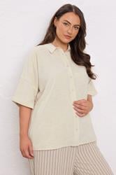 EVANS Plus Size Natural Brown Short Sleeve Cotton Shirt | Evans 1