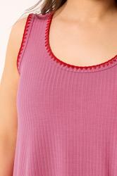 YOURS Plus Size Hot Pink Contrast Blanket Stitch Ribbed Vest Top | Yours Clothing 4