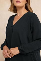 EVANS Plus Size Black Pleat Front Long Sleeve Blouse | Evans 4