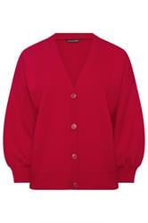 LIMITED COLLECTION Curve Red Balloon Sleeve Knitted Cardigan