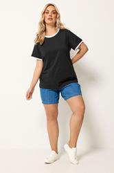 YOURS Plus Size Black Contrast Trim T-Shirt | Yours Clothing 1