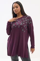 YOURS Plus Size Purple Leopard Sequin Long Sleeve Top | Yours Clothing 3