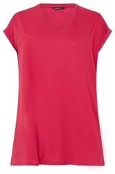 YOURS Curve Red V-Neck Basic T-Shirt