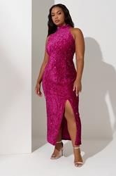 YOURS LONDON Plus Size Pink Sequin Velvet Maxi Dress | Yours Clothing 2