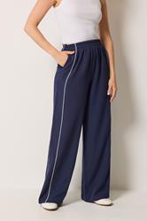 LTS Tall Women's Navy Blue Piped Wide Leg Trousers | Long Tall Sally 2