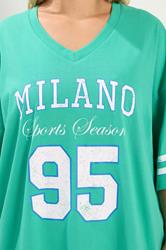YOURS Plus Size Green 'Milano' Boxy Varsity T-Shirt | Yours Clothing 5