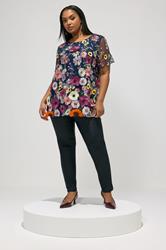 YOURS LONDON Plus Size Navy Blue 3D Floral T-Shirt | Yours Clothing 1