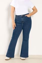 YOURS Plus Size Mid Blue Wash Flare Stretch Jeans | Yours Clothing 3