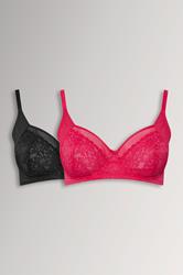 YOURSET 2 PACK Plus Size Pink & Black Lace Mesh Underwired Bras | Yours Clothing 3