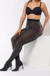 YOURS Plus Size Black Sparkle Tights | Yours Clothing 1