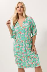 YOURS Plus Size Green Floral Notch Neck Dress | Yours Clothing 3