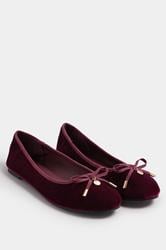 LTS Burgundy Red Velvet Bow Ballerina Pumps In Standard Fit