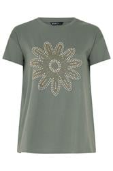 YOURS Curve Sage Green Beaded Daisy T-Shirt