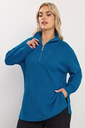YOURS Plus Size Blue Quarter Zip Jumper | Yours Clothing 3