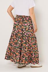 YOURS Plus Size Black Floral Tiered Skirt | Yours Clothing 2