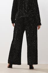 YOURS Plus Size Black Sequin Wide Leg Trousers | Yours Clothing 2