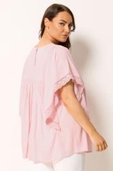 YOURS Plus Size Pink Crochet Detail Blouse | Yours Clothing 2