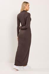 LTS Tall Women's Brown Ribbed Shoulder Button Maxi Dress | Long Tall Sally 2