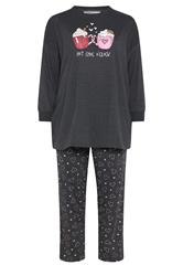 YOURS Plus Size Charcoal Grey 'Hot Choc O'clock' Wide Leg Pyjama Set | Yours Clothing 6