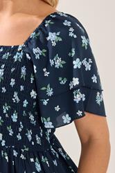 YOURS Plus Size Navy Blue Floral Shirred Maxi Dress | Yours Clothing 4