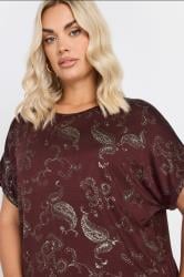 YOURS Plus Size Burgundy Red Paisley Foil Print Top | Yours Clothing 4