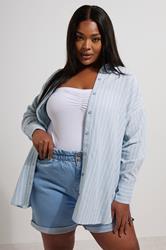 YOURS Plus Size Blue & White Stripe Linen Shirt | Yours Clothing 2