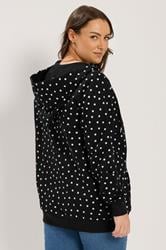 YOURS Plus Size Black Polka Dot Zip Through Raglan Hoodie | Yours Clothing 4