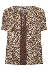YOURS Plus Size Brown Leopard Crochet Tie Front Top | Yours Clothing 5