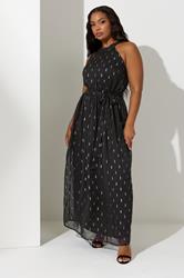 YOURS LONDON Plus Size Black Metallic Spot Print Halterneck Maxi Dress | Yours Clothing 2
