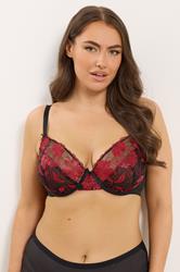 YOURS Plus Size Red Embroidered Floral Non-Padded Bra | Yours Clothing 3