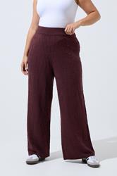LIMITED COLLECTION Plus Size Chocolate Brown Rose Knitted Wide Leg Trousers | Yours Clothing 1